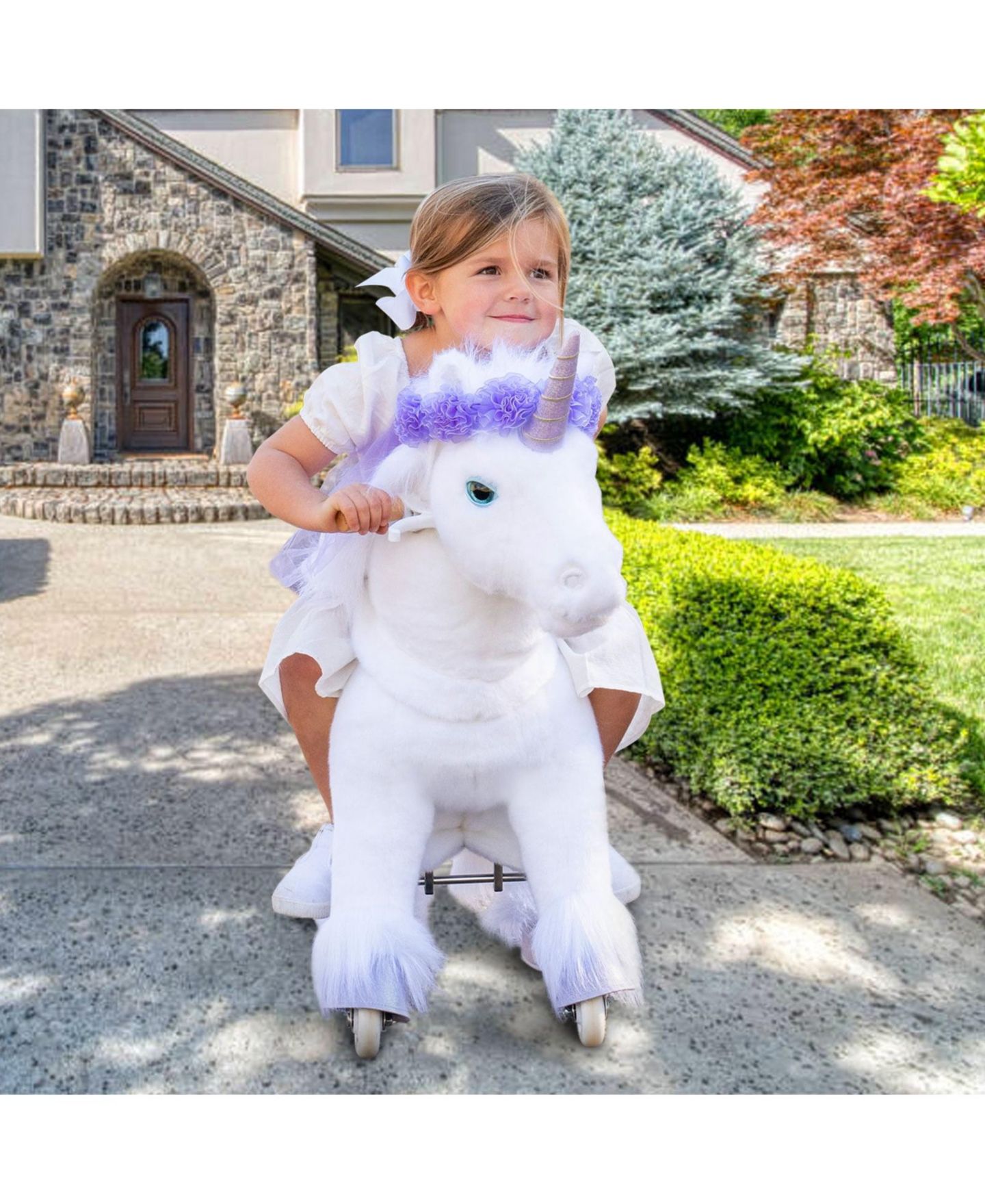 Детская мягкая игрушка PonyCycle Model X Plush Unicorn Ride-On, Ages 4-7, цвет: Белый / Фиолетовый — фото 4