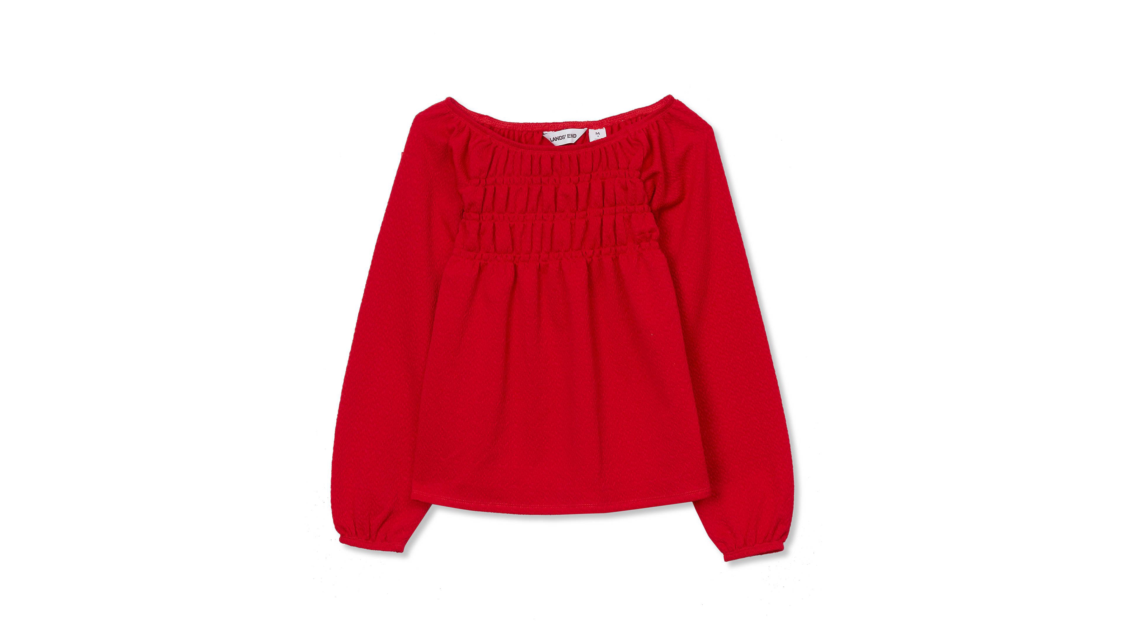 Lands' End Girls Smocked Long Sleeve Knit Shirt