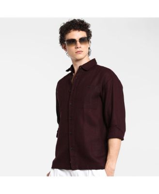 Men's Burgundy Red Solid Utility Shirt