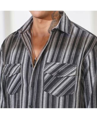 Men's Charcoal Grey Multitrack Striped Oversized Shirt