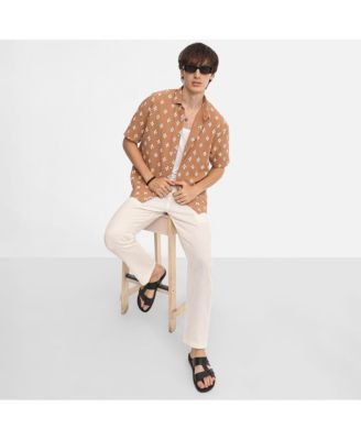 Men's Tan Brown Floral-Tactile Oversized Shirt