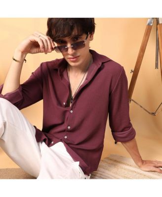 Men's Burgundy Red Rope-Textured Shirt
