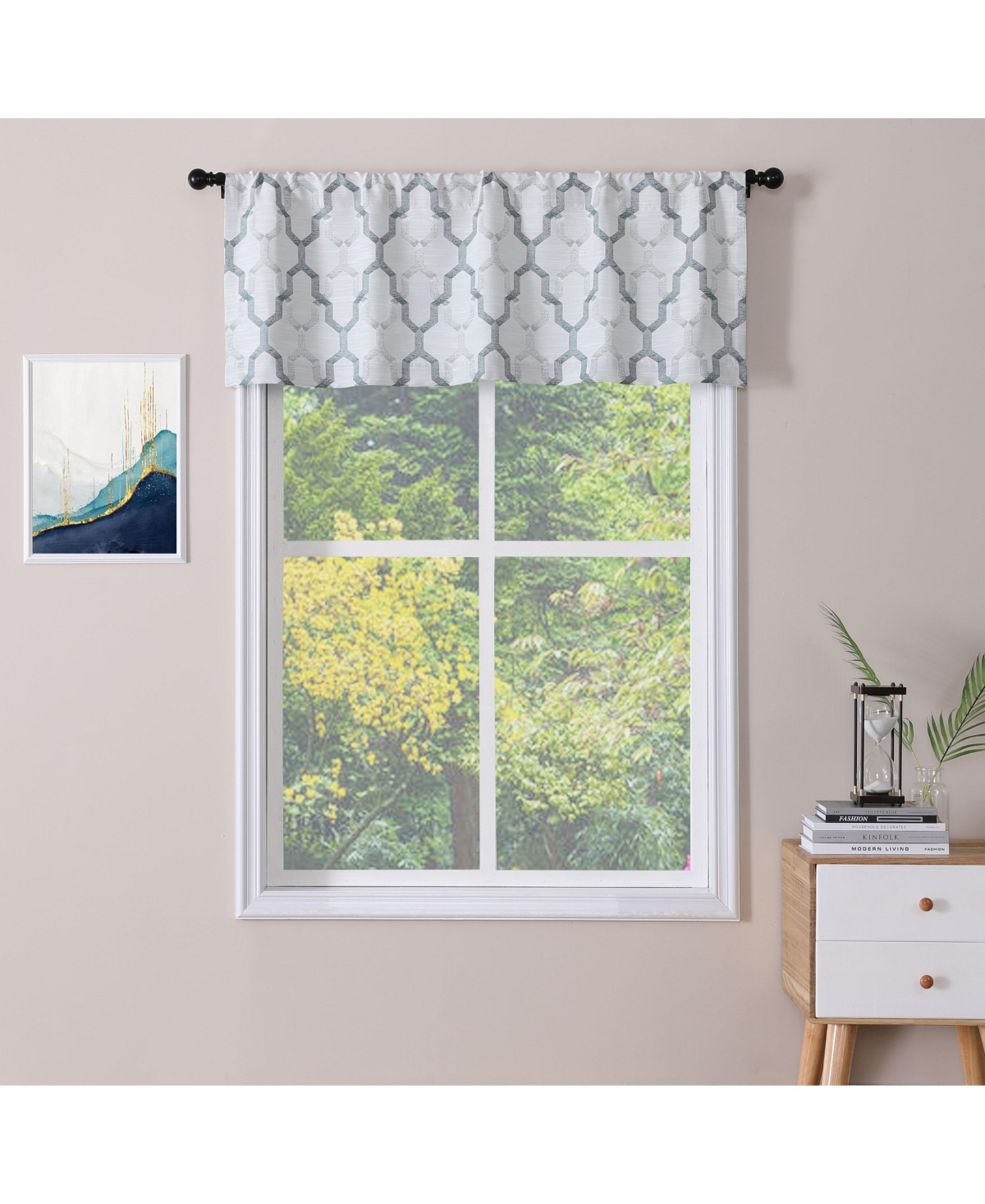Living Shabby Trellis Clover Rod Pocket Window Curtain Valances - 56 in. W x 14 in. L, Turquoise - Turquoise