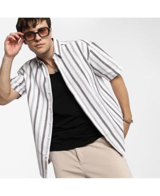 Men's Ivory White & Burgundy Red Pencil-Striped Shirt