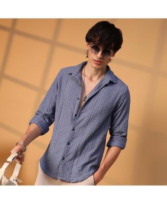 Men's Stone Blue Aztec-Textured Shirt