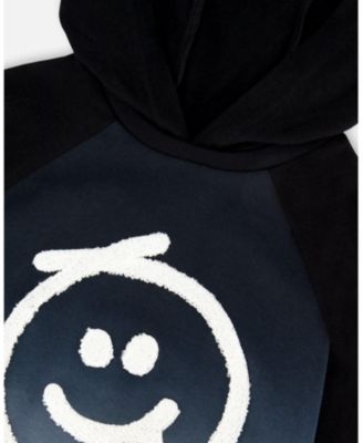 Boy Cotton Jersey Hooded Raglan Sleeve Tee Black - Toddler|Child