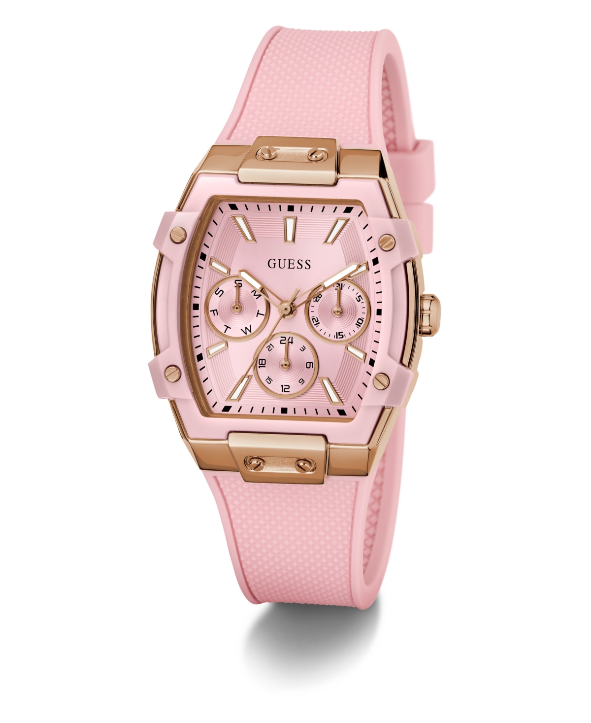 Guess Women's Pink Rose Gold Tone Multi-function Watch, 35mm In Gold