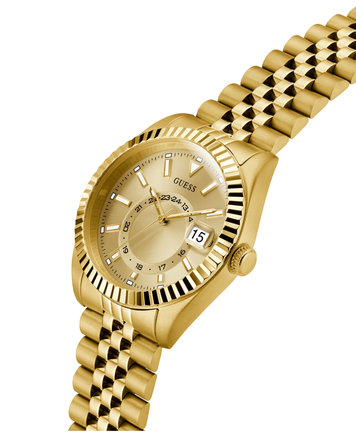 Guess Men's Gold Tone Multi-function Date Watch, 42mm In Gold