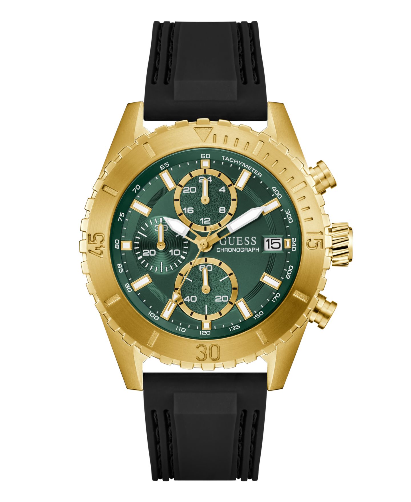 Мужские часы GUESS Black Gold Tone Chronograph Watch, 45mm — фото 1