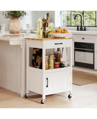 Rolling Kitchen Island Kitchen Cart w/ Rubber Wood Top Drawer