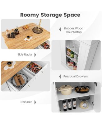 Large Kitchen Island Drop Leaf Breakfast Bar w/ Wood Top Shelves Drawers