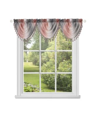 1 Piece Crushed Faux Satin Silver and Blush Rose Pink Ombre Window Waterfall Tasseled Valance