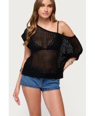 Womens Trix Off Shoulder Open Knit Top