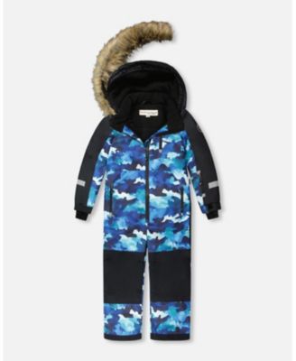 Boy One-Piece Play Snowsuit Teal Blue Camouflage - Child