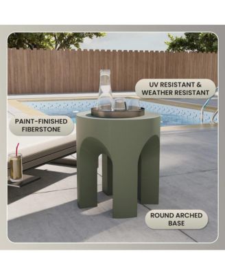 Crus Collection Fiberglass Outdoor Side Table in Grey