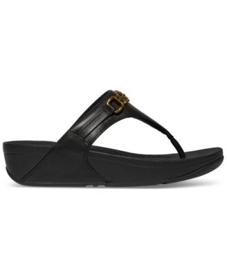 Women's Lulu Square-Chain Leather Toe-Post Wedge Sandals