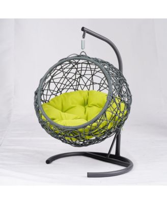 Cat Swing Bed with Stand & Cushion, Cat Egg Chair with Rattan Wicker Appearance, Indoor Hanging Swinging Cat Bed for Cats, Small Dogs, and Small Animals, Green