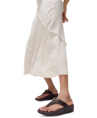 Women's Lulu Square-Chain Leather Toe-Post Wedge Sandals