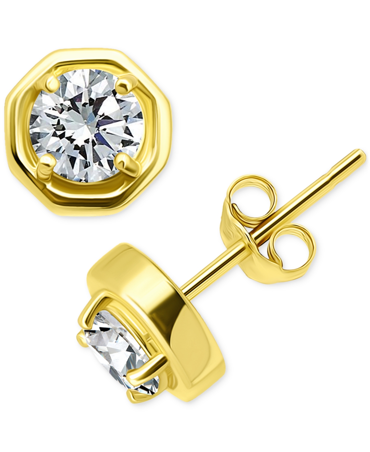 Giani Bernini Cubic Zirconia Solitaire Octagon Stud Earrings, Macy's Exclusive In Gold