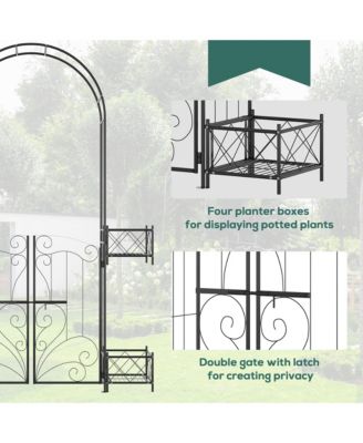 Garden Gate Arbor Wedding Arch with Heart Doors Planters,