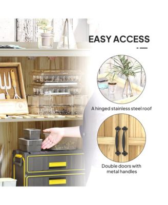 Wood Storage Shed, Potting Shed w/Metal Tabletop, Natural Wood