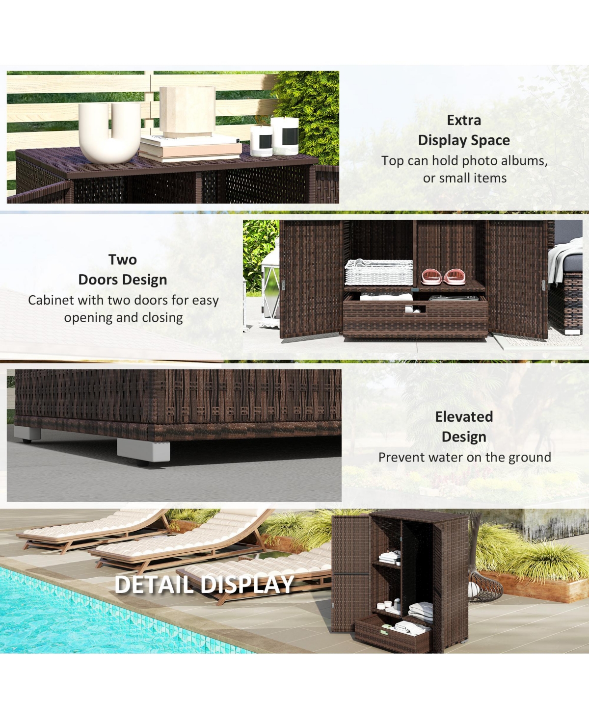 Outsunny Outdoor Wicker Towel Rack for Pool w/ Drawer & Cabinet, Dark