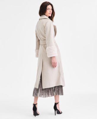 Anne Klein Womens Tie Front Coat Long Sleeve Blouse Pleated Skirt In Gray