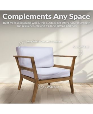 Bodie Acacia Wood Patio Armchair with Bone White Cushions - Natural