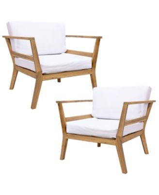 Bodie Acacia Wood Patio Armchair with Bone White Cushions - Natural