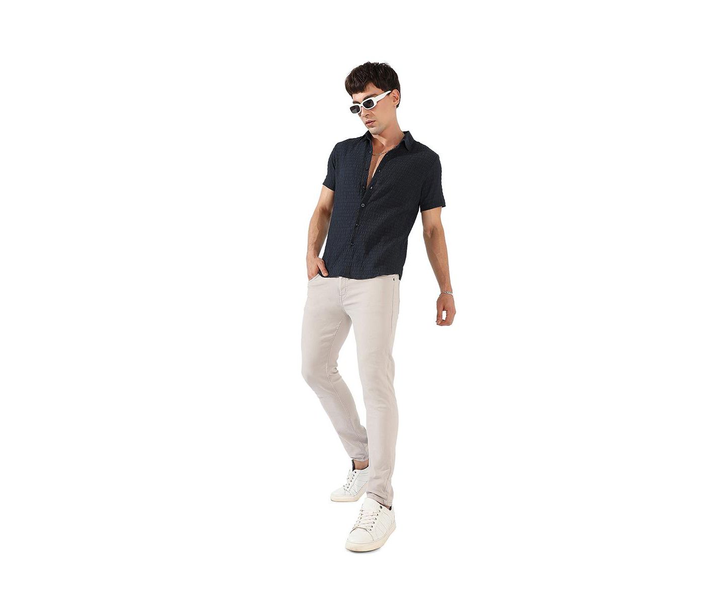 Мужская рубашка Cahoot Campus Sutra Black Textured Regular Fit Casual, цвет: Синий — фото 6