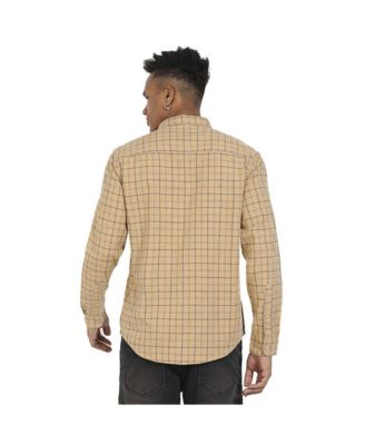 Men's Beige Contrast Tartan Plaid Shirt