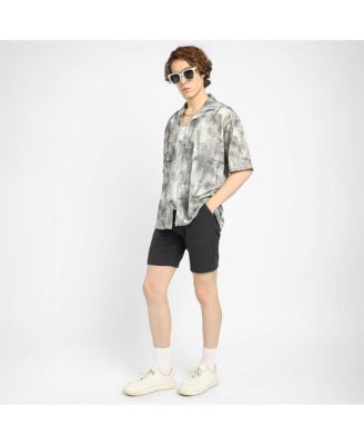 Men's Charcoal Black & Ivory White Faded Woven Oversized Shirt