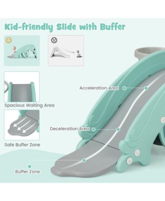 3-in-1 Kids Slide Rocking Horse Set Convertible Toddler Slide w/ Basketball Hoop Green