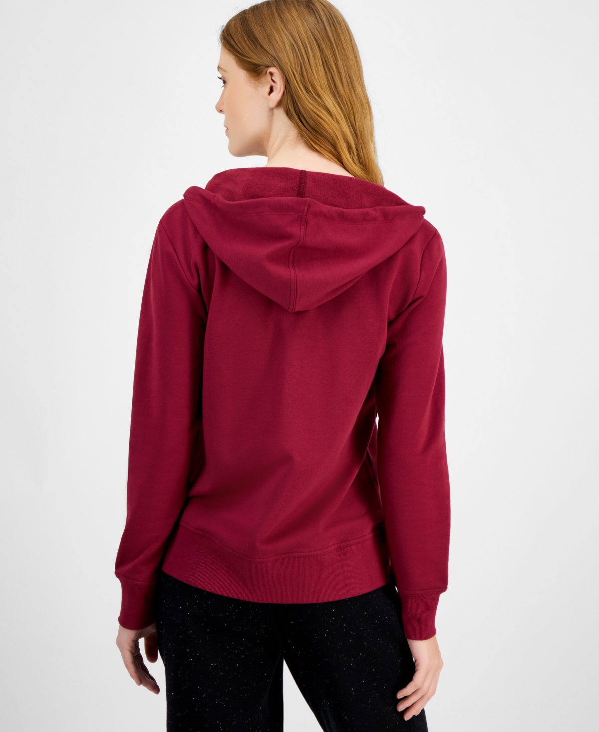 Id Ideology Women's Relaxed Zip-front Long-sleeve Fleece Hoodie, Created For Macy's In Red