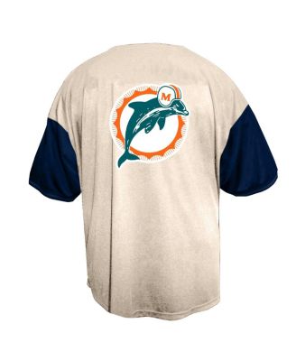 Men's Cream Miami Dolphins Full-Button Short Sleeve T-Shirt