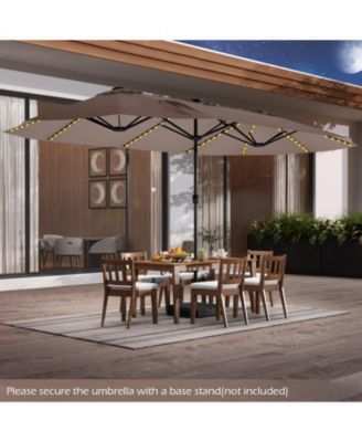 15.5 FT Double-sided Patio Umbrella w/ Solar Lights Outdoor Twin Size Umbrella