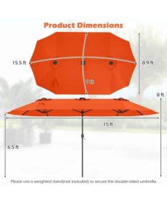 15.5 FT Double-sided Patio Umbrella with Solar Lights Outdoor Twin Size Umbrella