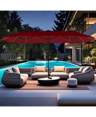 15.5 FT Double-sided Patio Umbrella with Solar Lights Outdoor Twin Size Umbrella