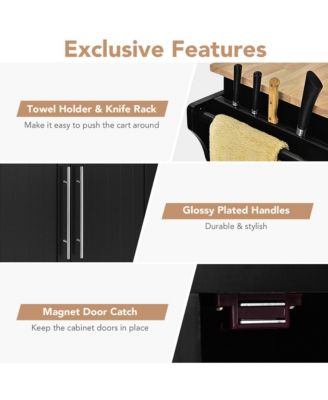 Kitchen Island Trolley Cart Wood Top Rolling Storage Cabinet w/Knife Block