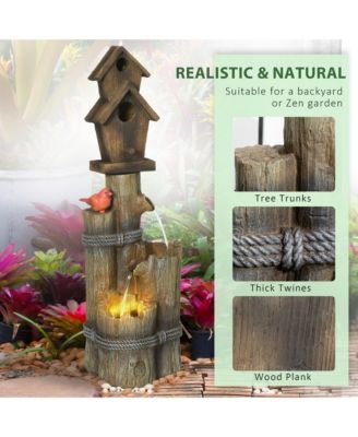 Outdoor Fountain with Backyard Birdhouse Tree Trunk Design