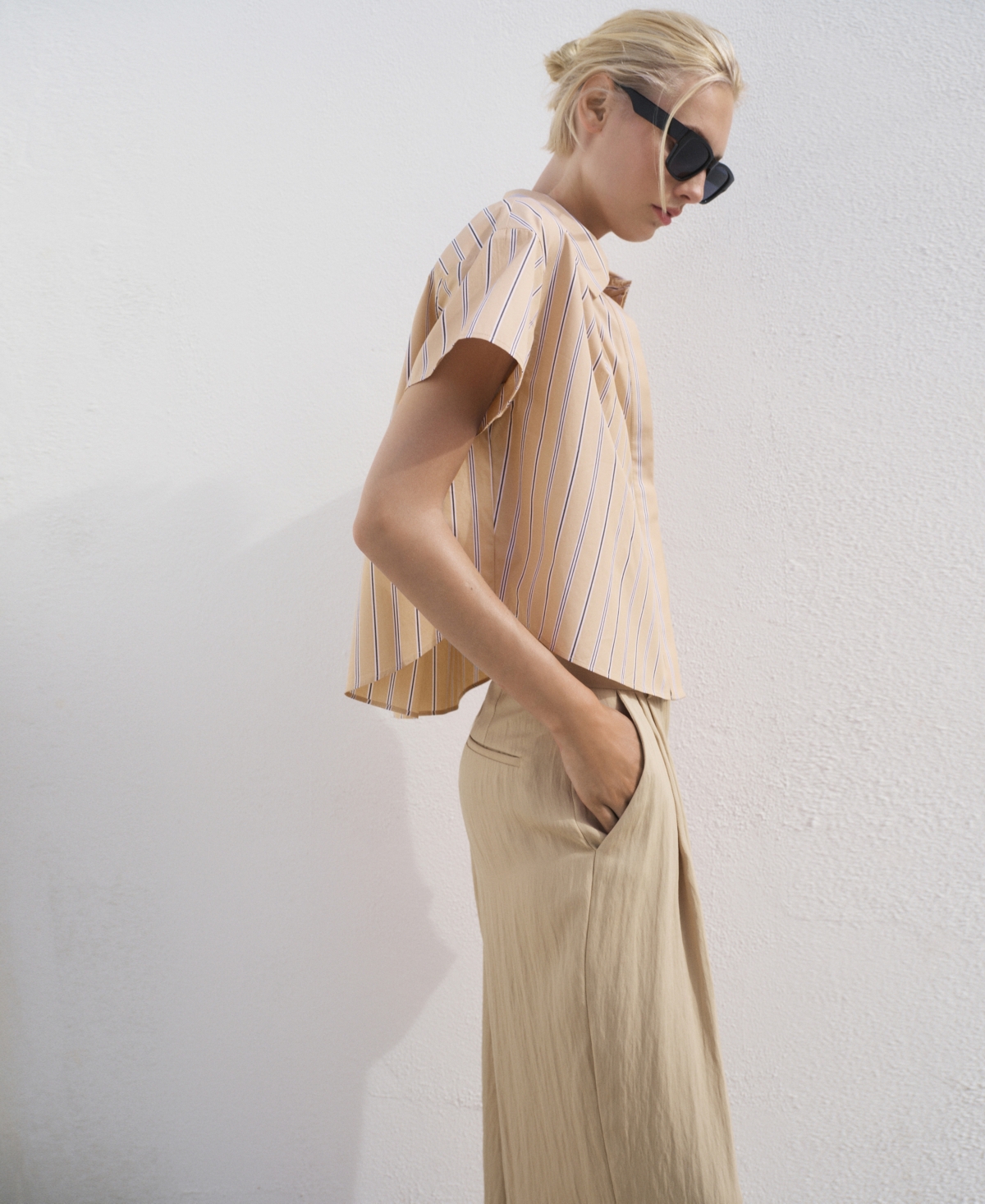 Mango Stripe Short Sleeve Poplin Button-up Shirt In Brown