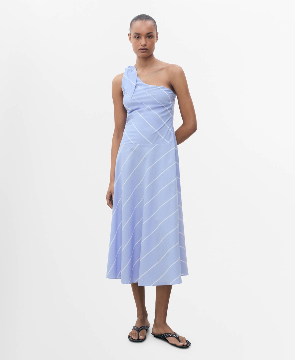 Mango Asymmetric Stripe A-line Dress In Blue