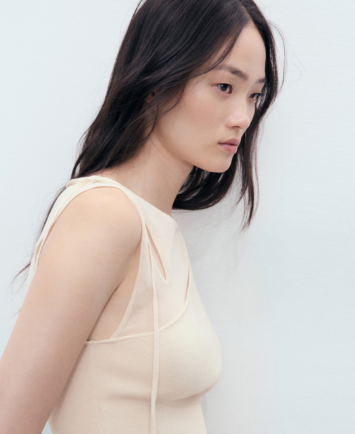 Mango Cutout Crossover Knit Top In Neutral