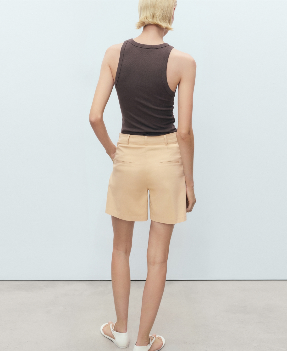 Mango Pleated Cotton Blend Shorts In Brown
