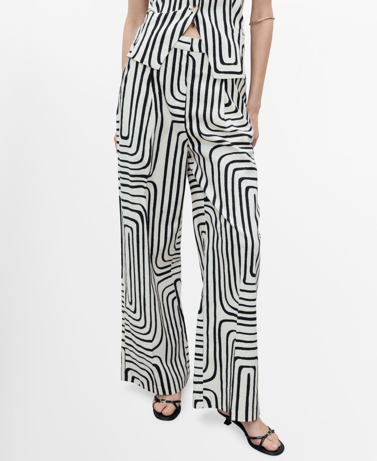 Women's Geometric-Print Linen Pants - Ecru