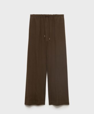 MANGO - Women's Linen-Blend Elastic Waist Pants