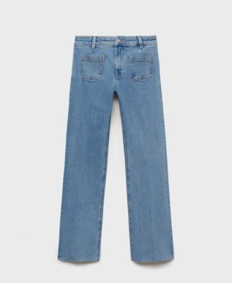 MANGO - Women's Pockets Flared Cropped Jeans