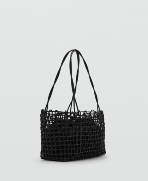 Женская сумка Mango Braided Shoulder, цвет: Чёрный