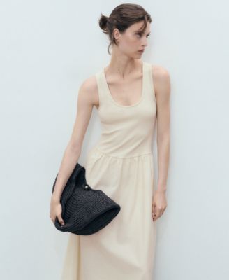 Women's Combined Fabric Flared Dress