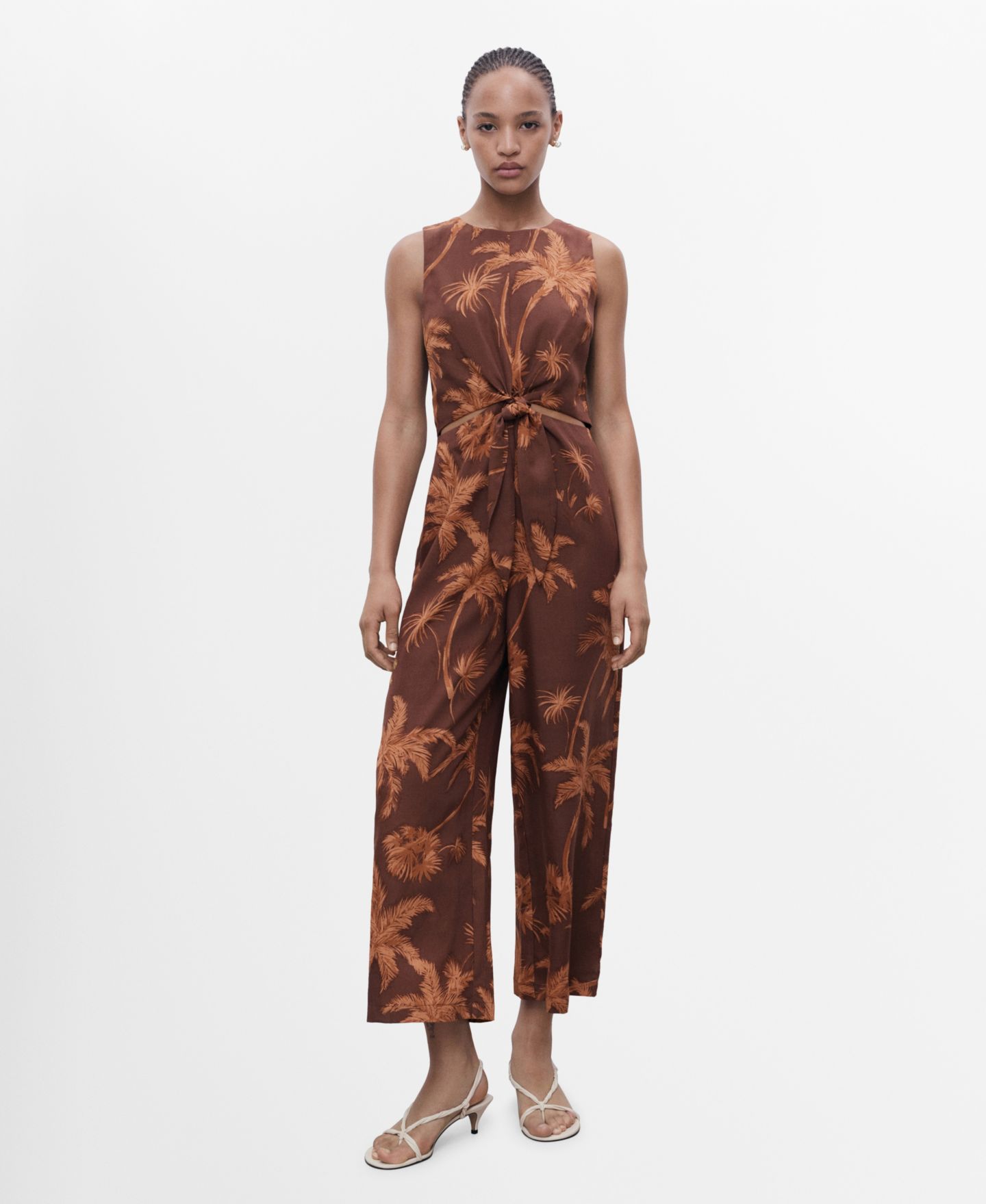 Женский комбинезон MANGO Cut Out Knot Detail Lyocell Jumpsuit, цвет: Коричневый — фото 1